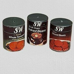 3 Vtg S&W Canned Goods 1980s Arco Miss Merry Supermarket Grocery Store Play Food